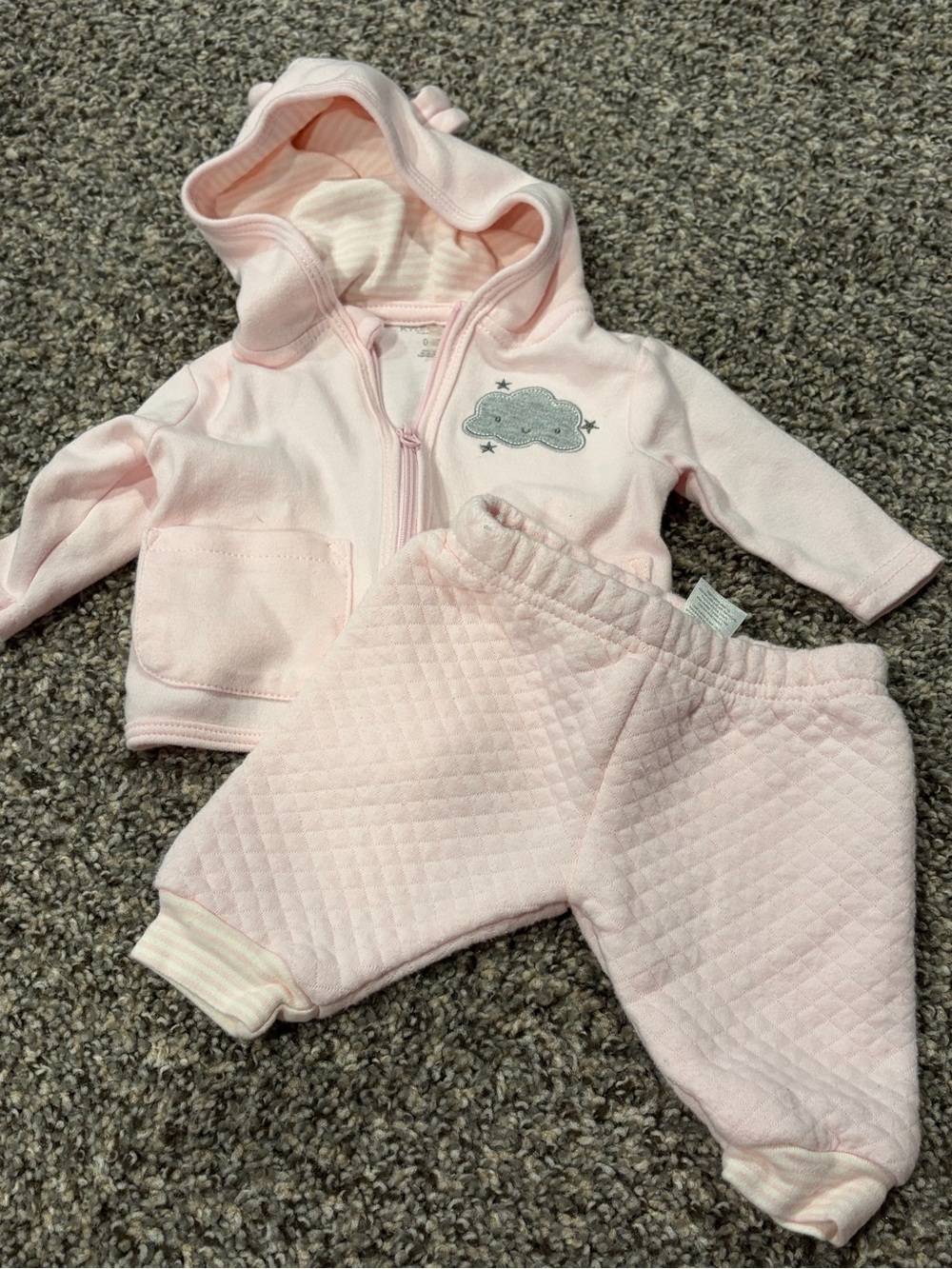 Pink Cotton Kyle & Deena Sweat Set Hooded Jacket and Quilted Pants | 0-3 months